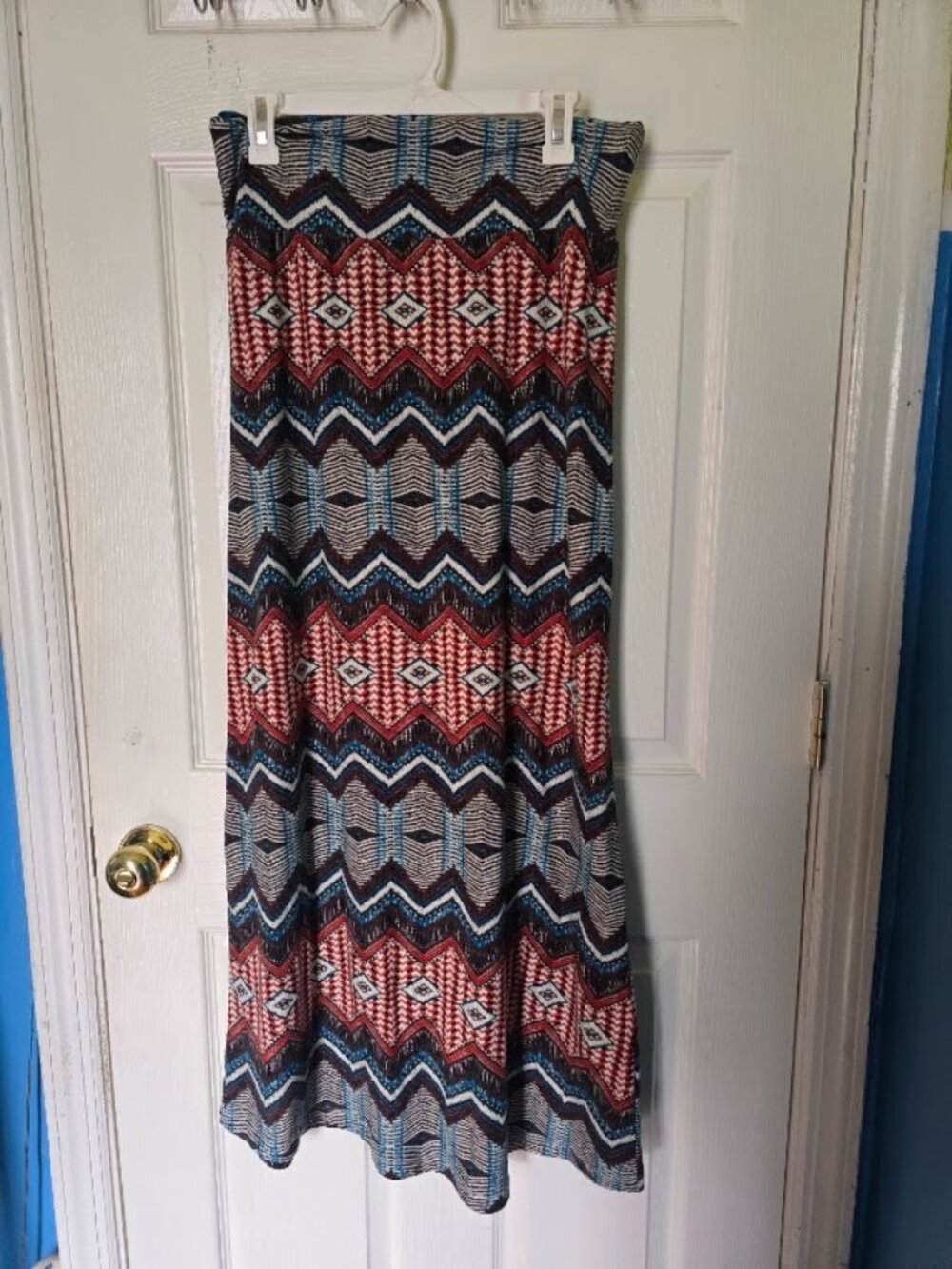 APII Geometric Maxi Skirt Multicolor Tribal Print Stretch Pull On Boho